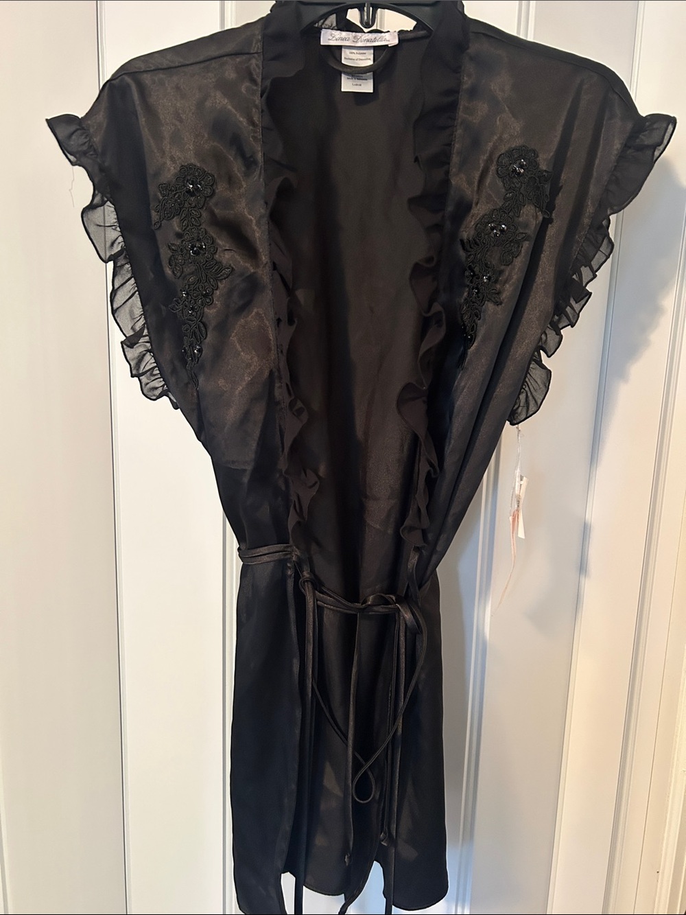 Linea Donatella Black Sheer Lace-Embellished Robe